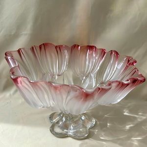 Walther Glas "Sylvia" Satin Cranberry Frosted to Clear Footed Centerpiece C1274